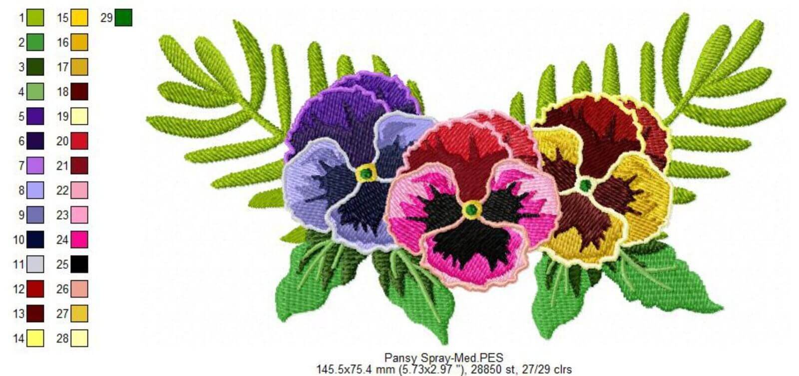 Pansy Spray - Machine Embroidery Design - 3 SizesEmbroidery Designs