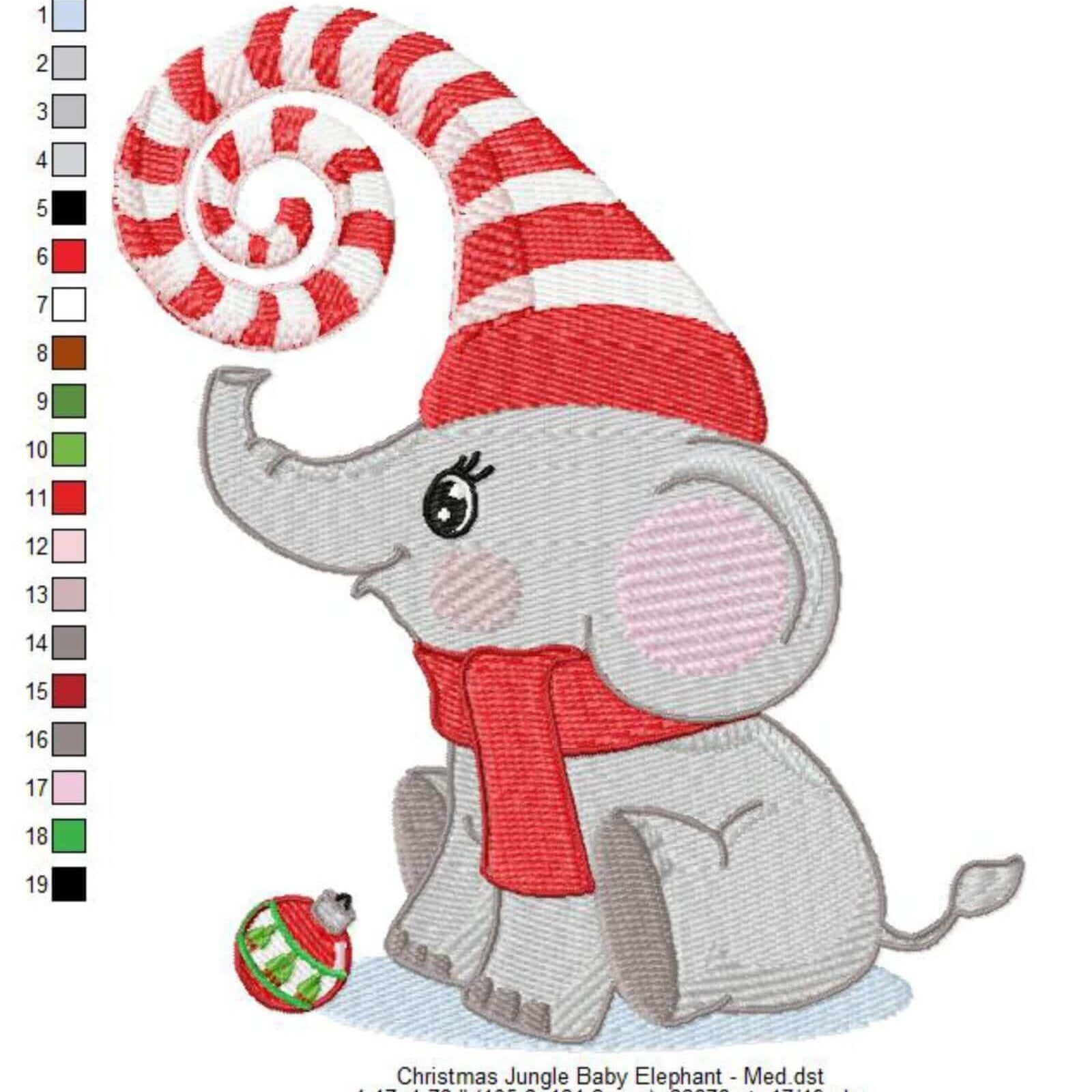 Christmas Jungle Baby Elephant - Embroidery Design - 3 sizesEmbroidery Designs