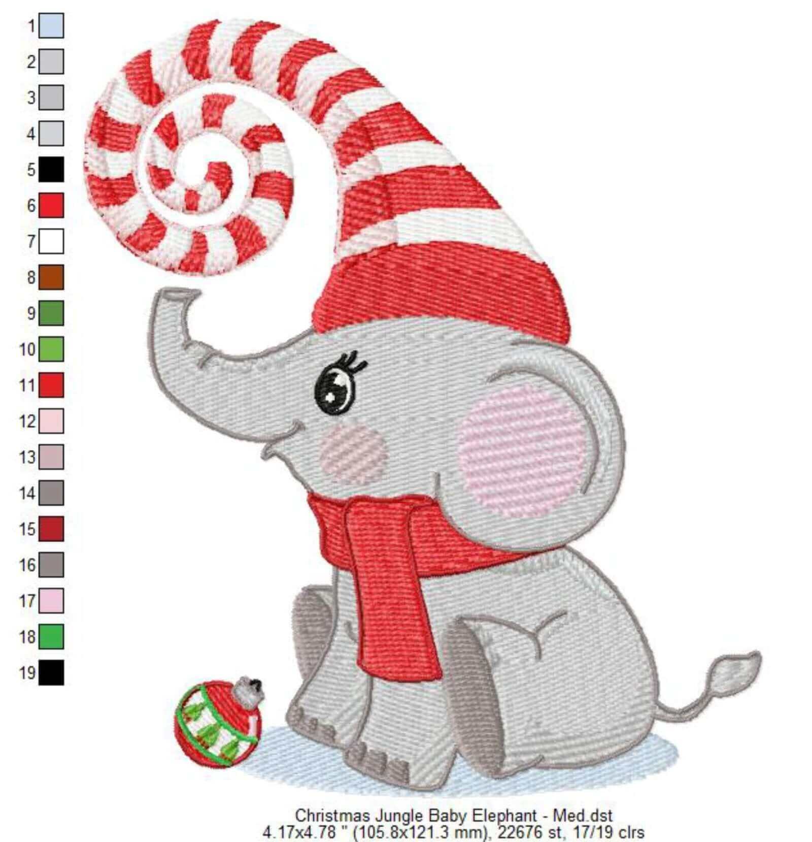 Christmas Jungle Baby Elephant - Embroidery Design - 3 sizesEmbroidery Designs