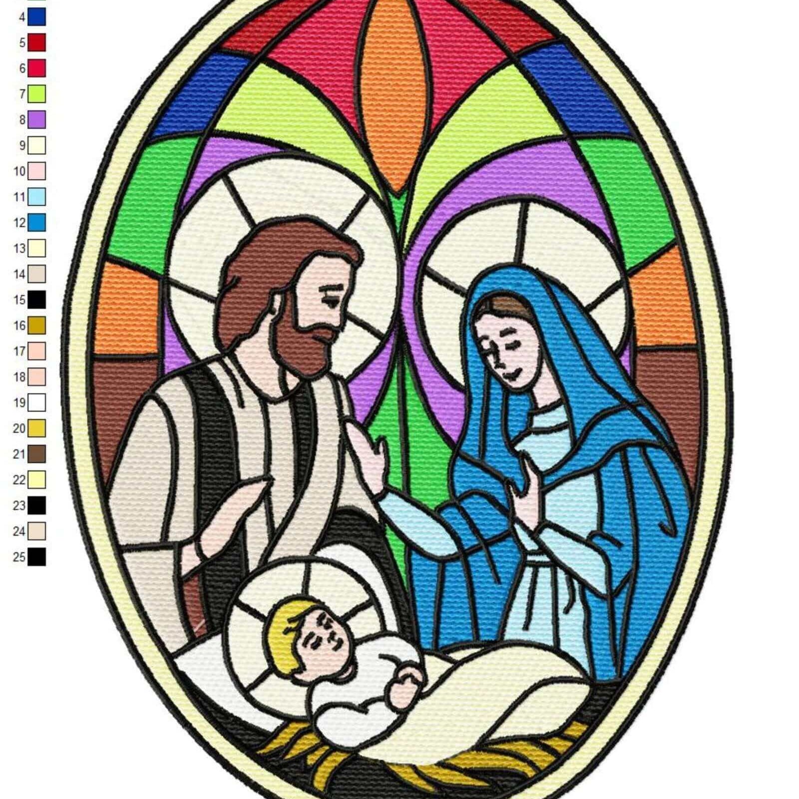 Holy Family Stained Glass - Embroidery Design - 4 sizesEmbroidery Designs