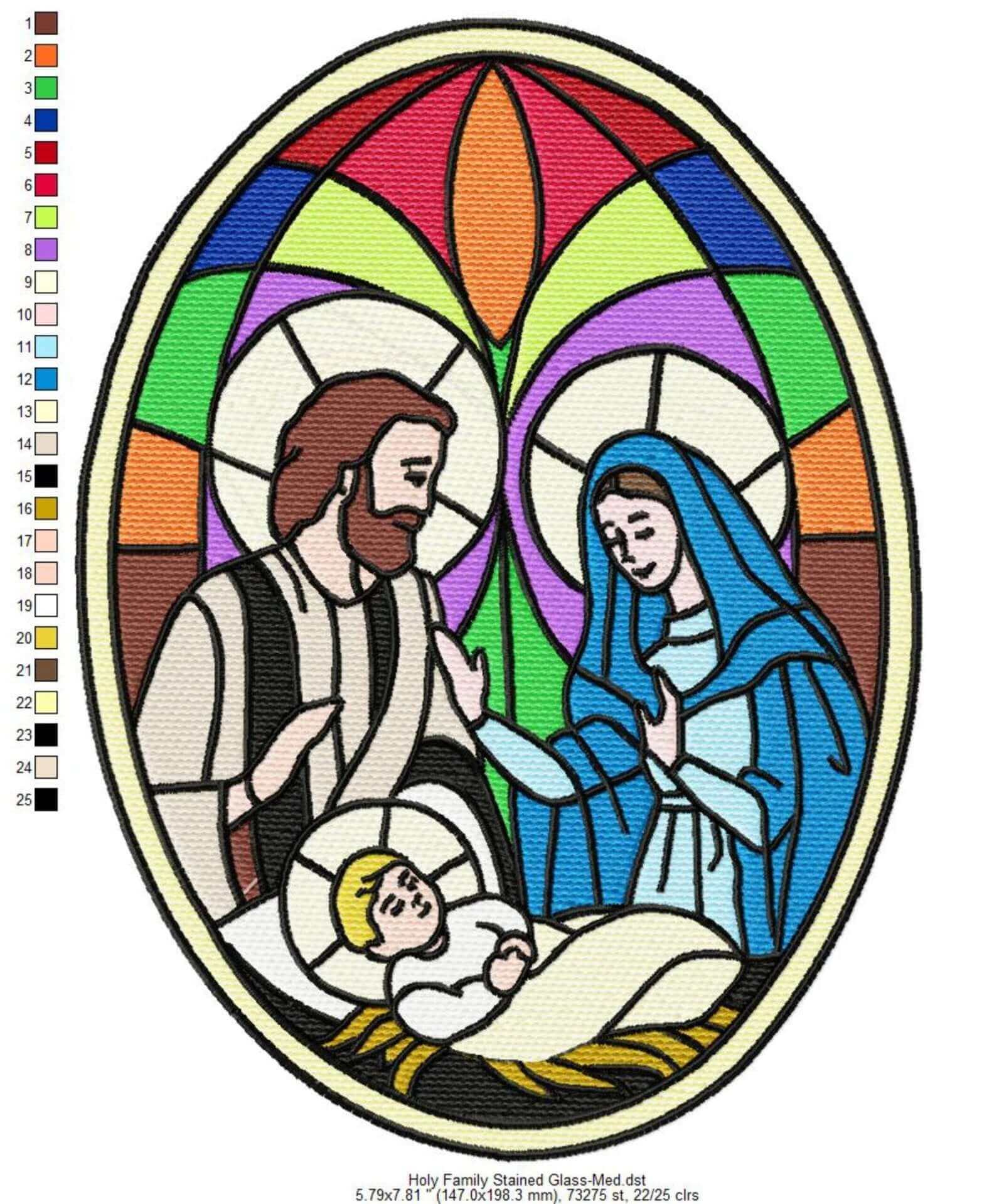 Holy Family Stained Glass - Embroidery Design - 4 sizesEmbroidery Designs