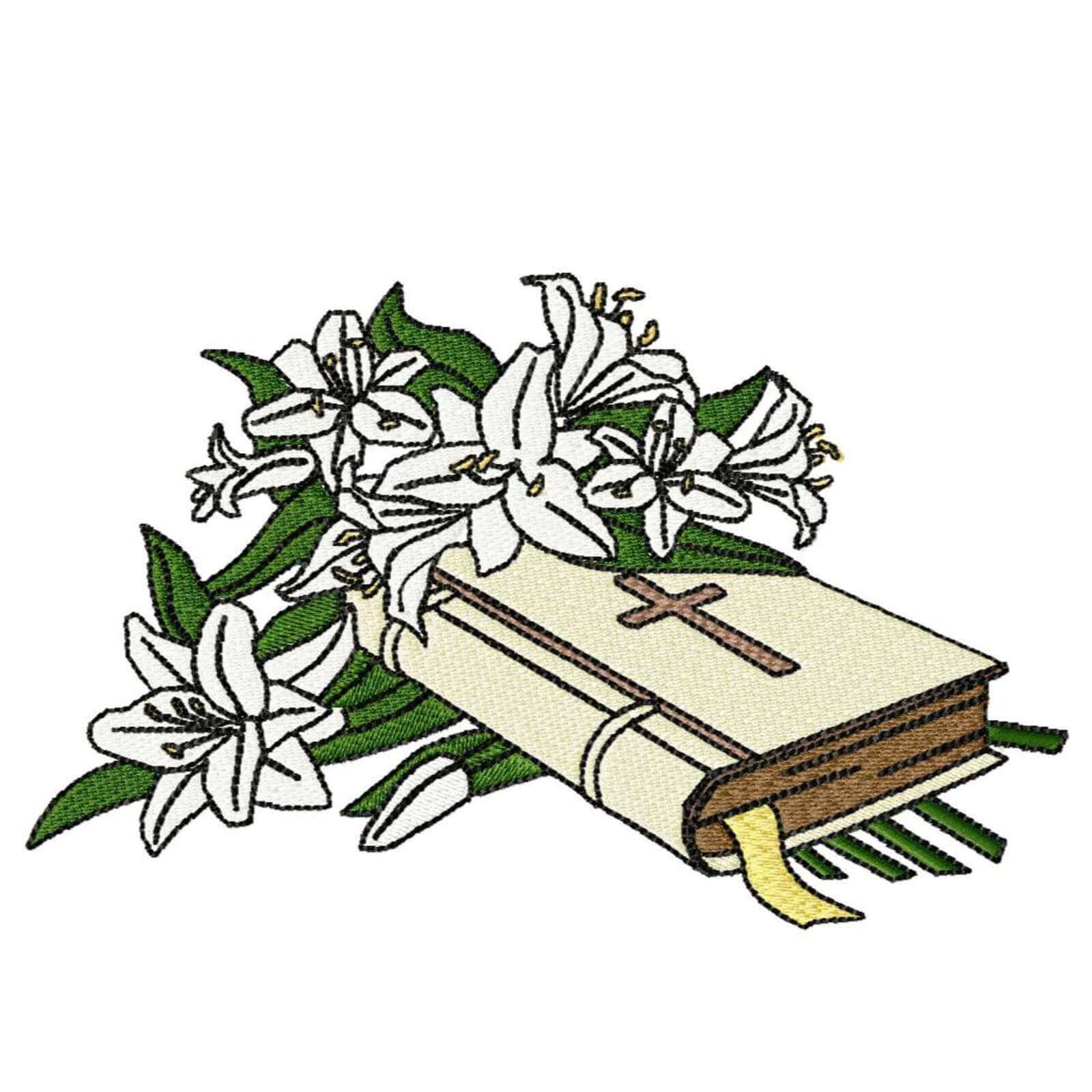 Easter Lilies and Bible - Embroidery Design - 4 SizesEmbroidery Designs