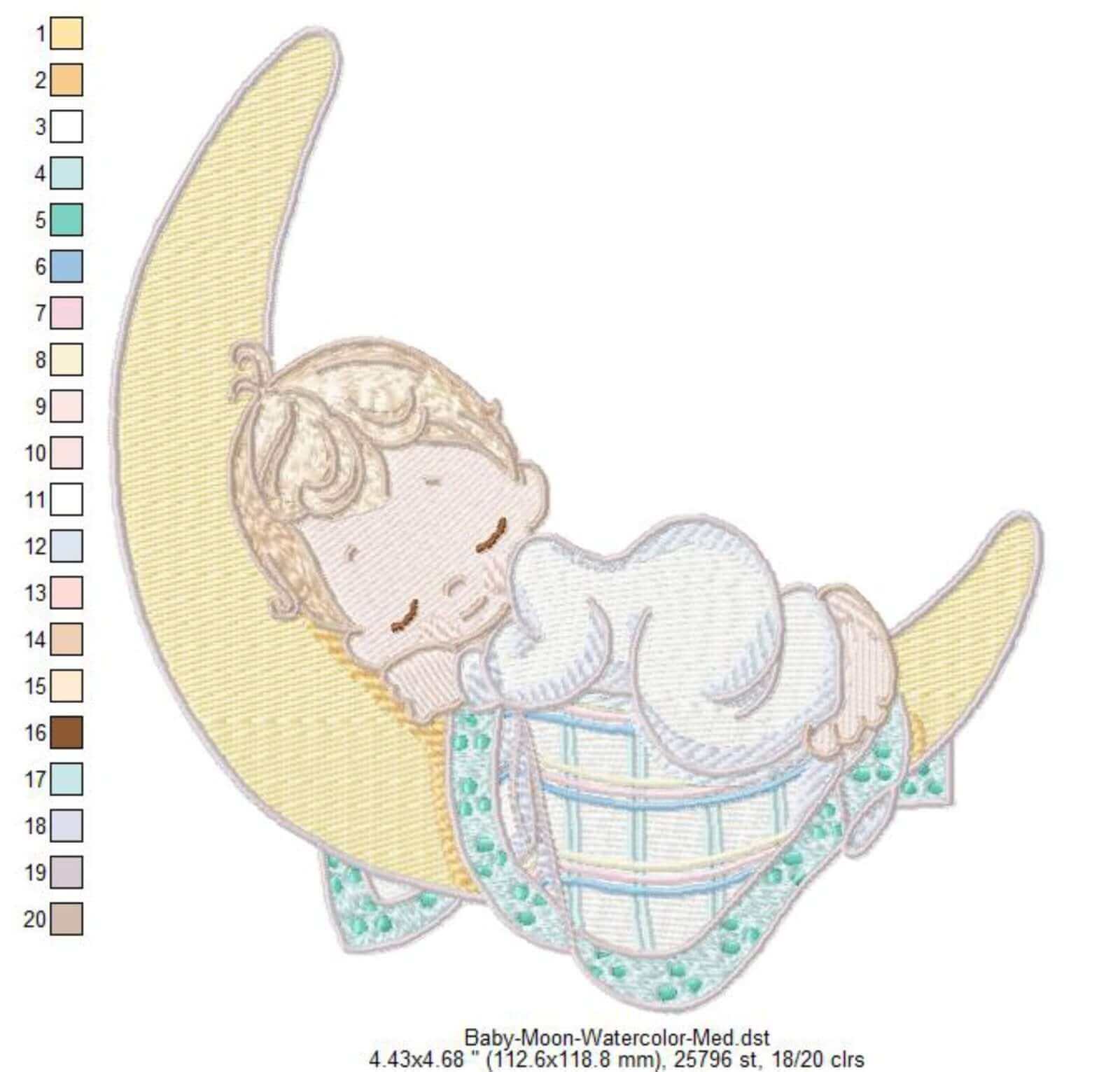 Baby Moon Watercolor - Embroidery Design - 3 SizesEmbroidery Designs