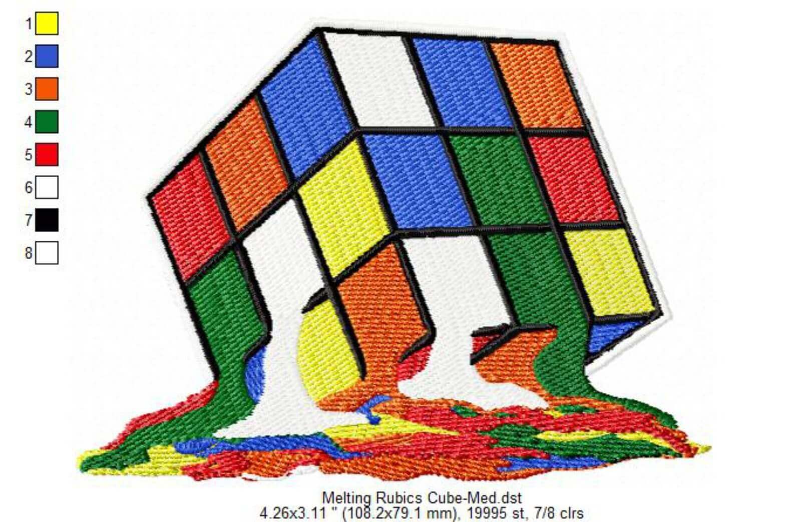 Melting Rubik's Cube - Machine Embroidery Design - 6 SizesEmbroidery Designs