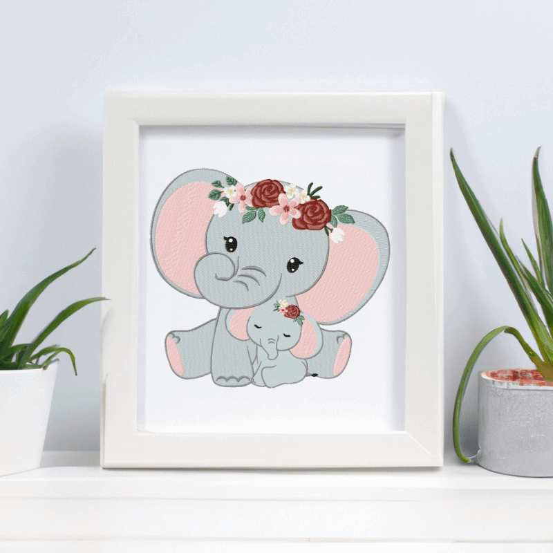 Mother And Baby Elephant - Embroidery Designs - 5 SizesEmbroidery Designs