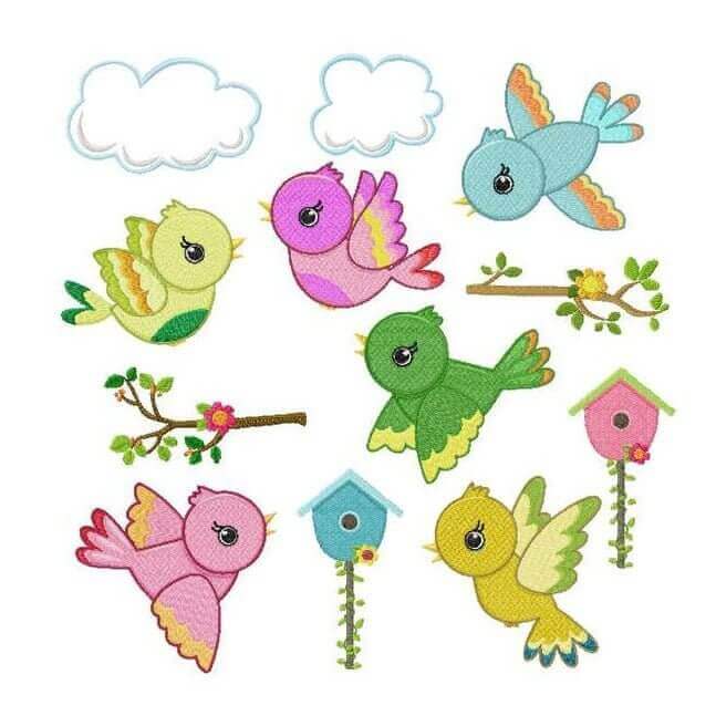 Springtime Birds Design Pack - 12 designs - 3 SizesEmbroidery Designs