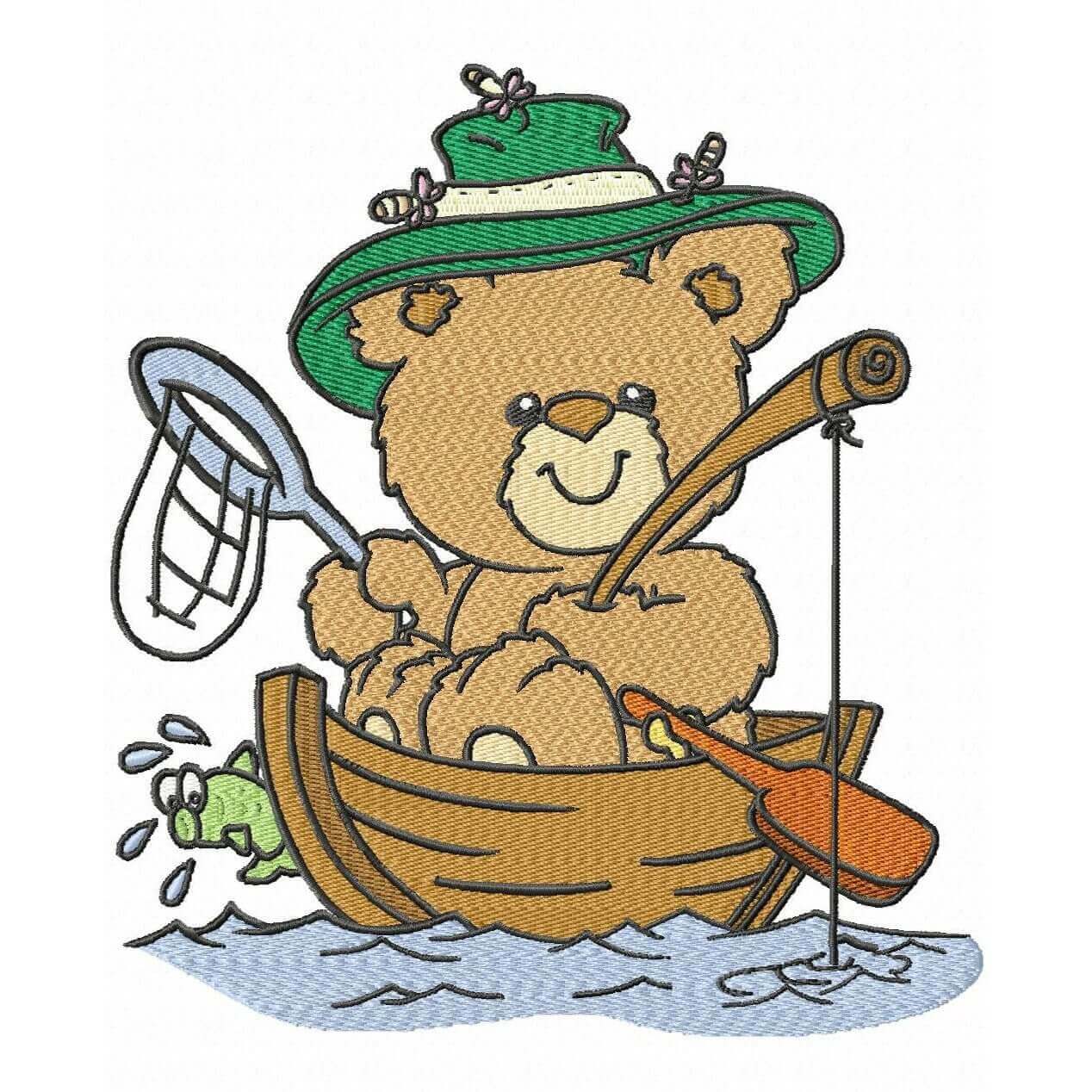 Cute Bear Fishing - Embroidery Design - 3 sizesEmbroidery Designs